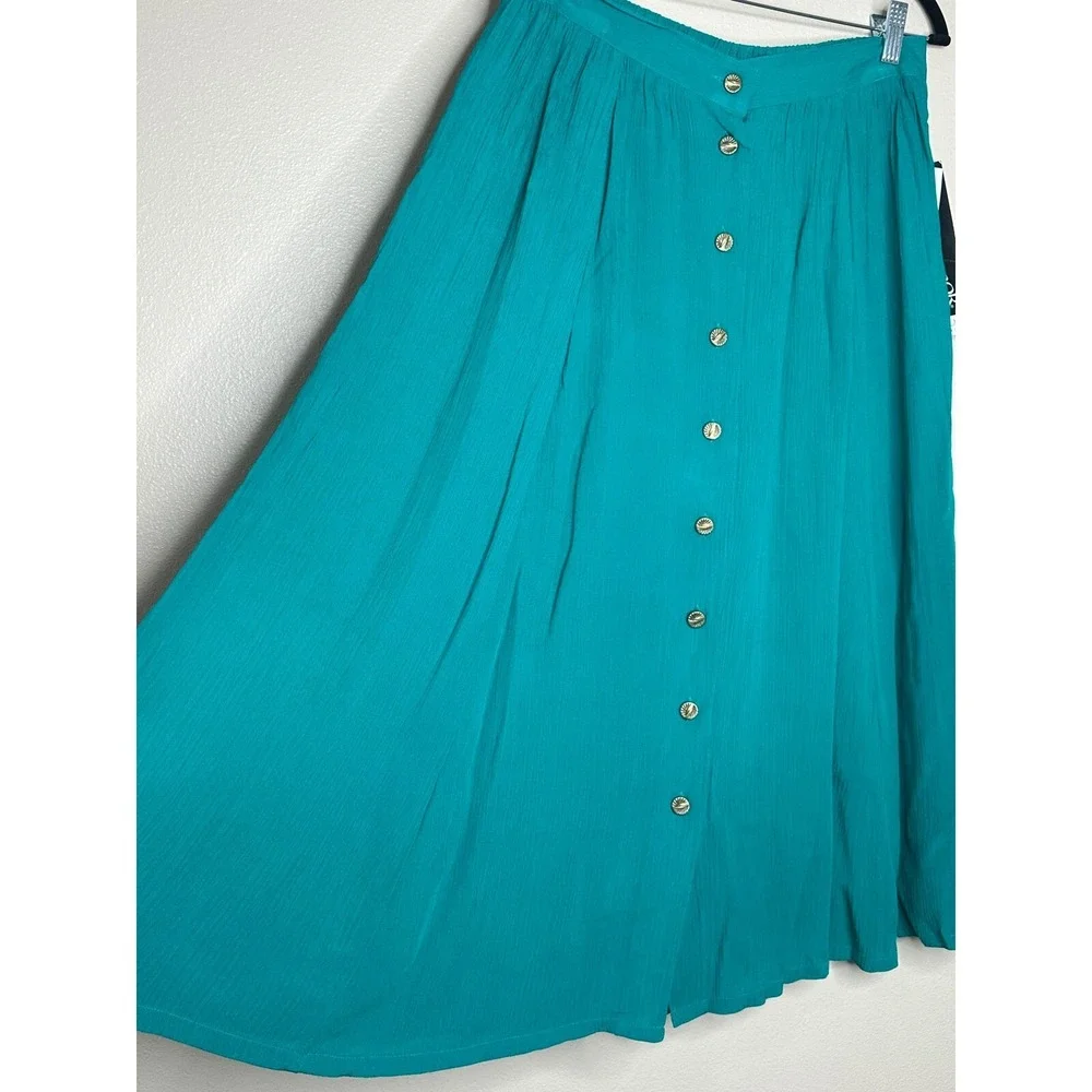 Sag Harbor Petite Teal Green Rayon Skirt Set Vintage Blouse Midi Skirt Large NWT